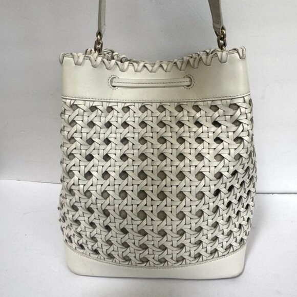 Ralph Lauren Woven Leather Debby Tassel Logo Drawstring Shoulder Bag Bucket Tote - Picture 5 of 16